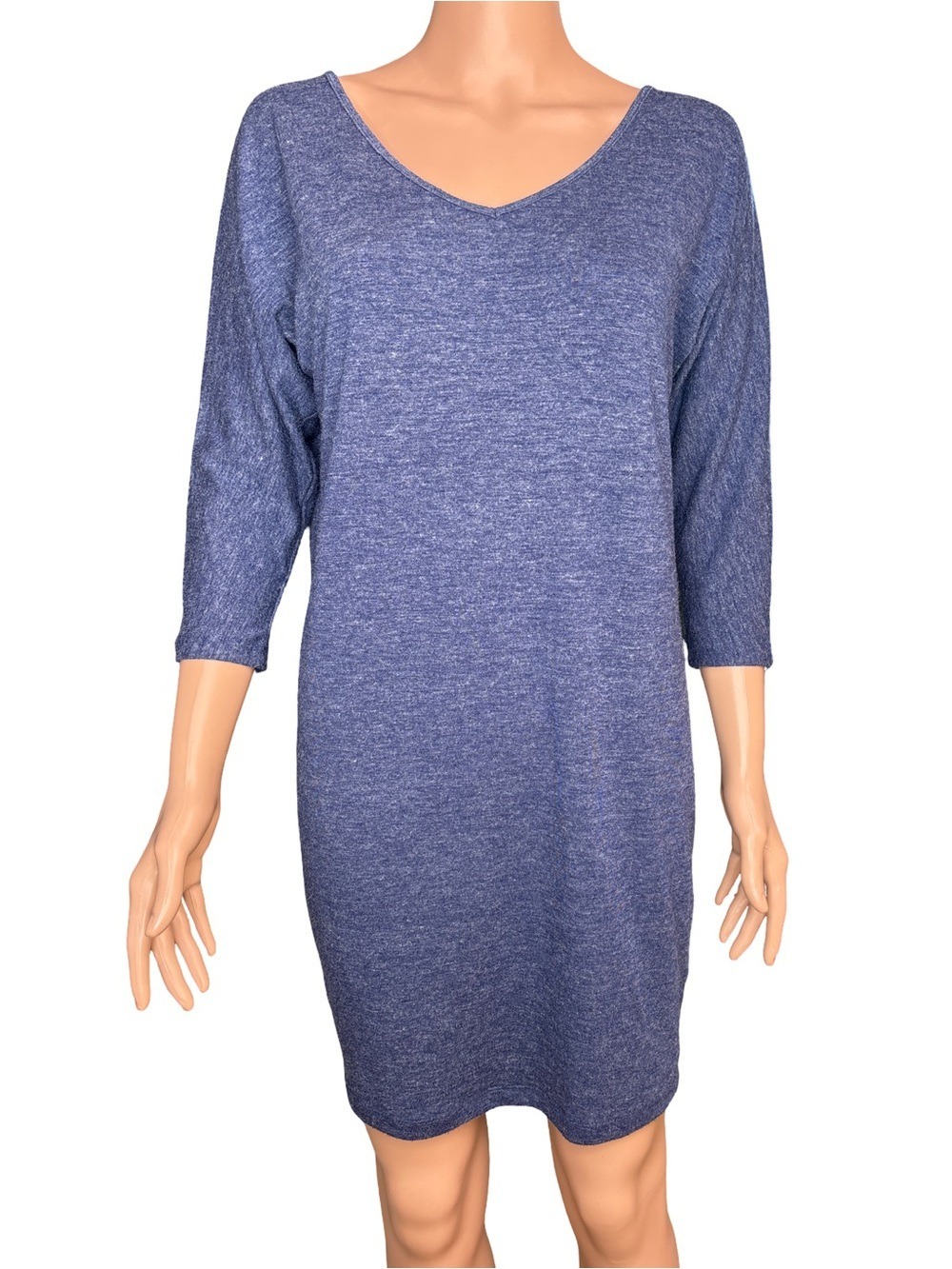 Old Navy Heathered Blue V-Neck Dress, Trendy Knit Fashion XSP